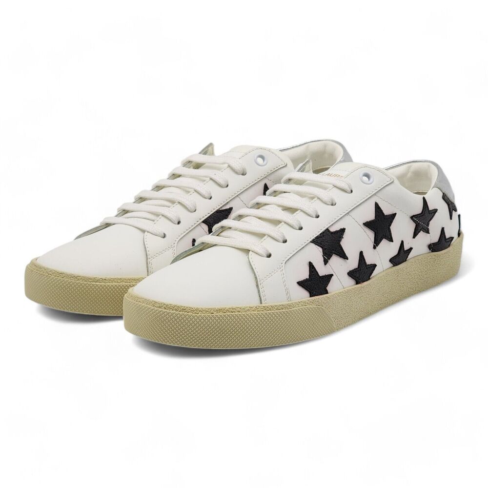Saint Laurent Paris Court Stars Leather Sneakers White EU 41 US 8 - New $750 - Picture 2 of 9
